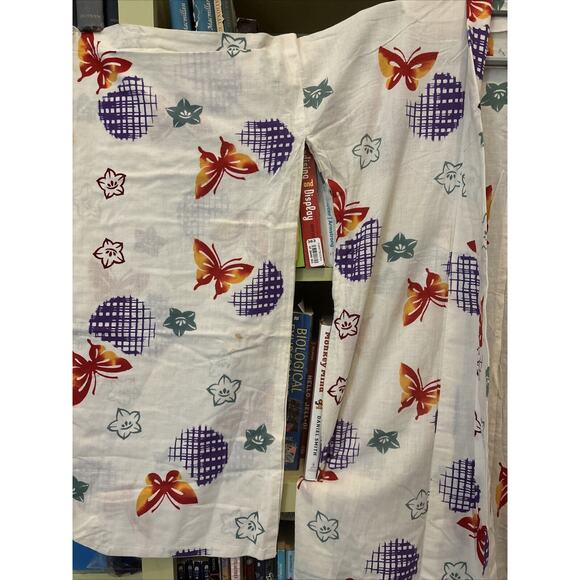 Women Kimono Robe White Butterfly Leaf Cotton Japanese Furisode Purple Red Green - Picture 7 of 8